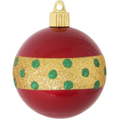 Christmas by Krebs 4ct Candy Red and Gold Dotted Band Shatterproof Shiny Christmas Ball Ornaments 3.25" (80mm)