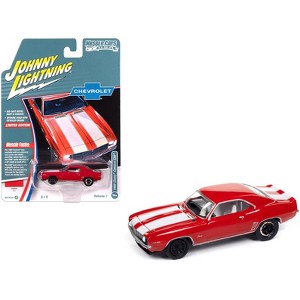 1969 Chevrolet Camaro Z28 Red with White Stripes and Interior "Muscle Cars USA" 1/64 Diecast Model Car by Johnny Lightning - 1 of 4