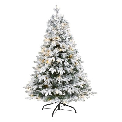 Nearly Natural 4-ft Flocked Vermont Mixed Pine Artificial Christmas Tree with 100 Clear LED Lights