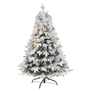 Nearly Natural 4-ft Flocked Vermont Mixed Pine Artificial Christmas Tree with 100 Clear LED Lights - 1 of 4