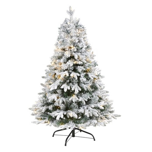 Nearly Natural 4-ft Flocked Vermont Mixed Pine Artificial Christmas Tree with 100 Clear LED Lights - image 1 of 4