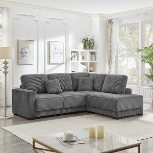 93'' Corduroy Reversible L-Shaped Sectional Sofas with Convertible Chaise Lounge - 1 of 4