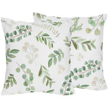 Sweet Jojo Designs Set of 2 Decorative Accent Kids' Throw Pillows 18in. Botanical Leaf Green and White