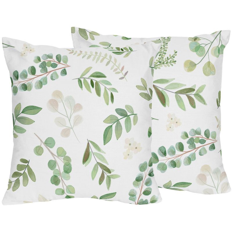 Sweet Jojo Designs Set of 2 Decorative Accent Kids' Throw Pillows 18in. Botanical Leaf Green and White, 1 of 6