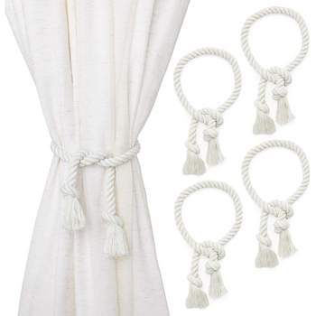 4-Pack White Cotton Window Curtain Tiebacks Tie Back, 29" Holdbacks Rope for Drapes