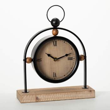 Sullivans 11.75" Modern Wood & Black Desk Clock
