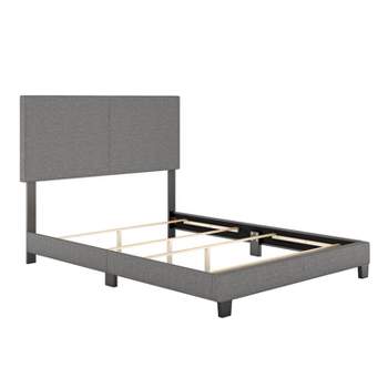 Full Luxembourg Faux Leather Channel Upholstered Platform Bed Gray ...