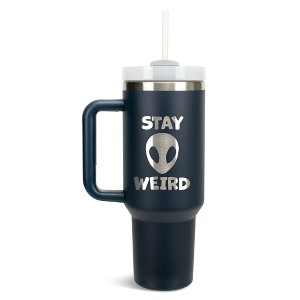 100 North Stay Weird Alien Wrap-Around 40 Oz. Stainless Steel Water Bottle Coffee Mug, Spill & Leak Resistant, Travel Tumbler with Handle, Lid & - 1 of 4