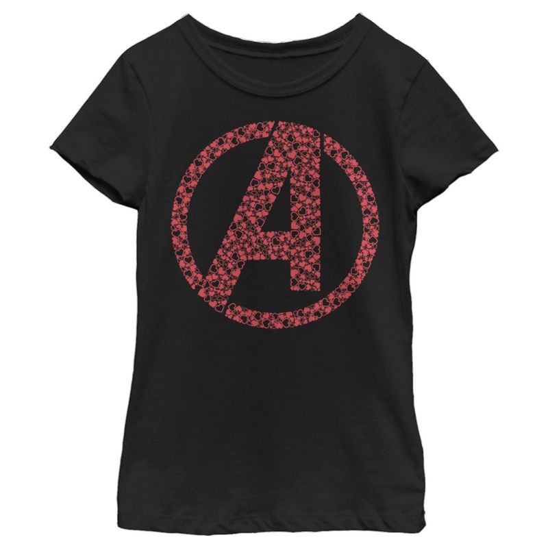 Girl's Marvel Avengers Valentine's Small Hearts Logo T-Shirt, 1 of 5