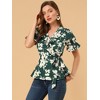INSPIRE CHIC Women's Floral V Neck Tie Waist Short Sleeve Belted Ruffle Wrap Shirt - 3 of 4