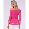 Allegra K Women's Elegant Lace Floral Semi Sheer 3/4 Sleeve Off Shoulder Peplum Top - 3 of 4