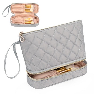 Paaaawaters Stripe Makeup Brush Organizer Bag Travel Make up Bags for Women Double Layer Makeup Pouch for Girls/Women