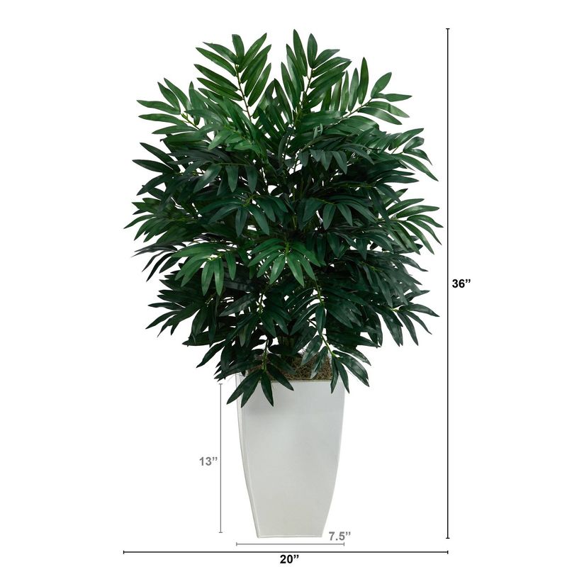 Nearly Natural 3-ft Bamboo Palm Artificial Plant in White Metal Planter, 2 of 5