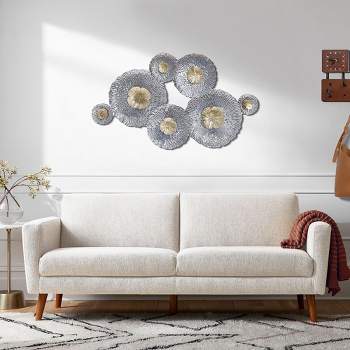 LuxenHome Silver and Gold Flowers Metal Wall Decor
