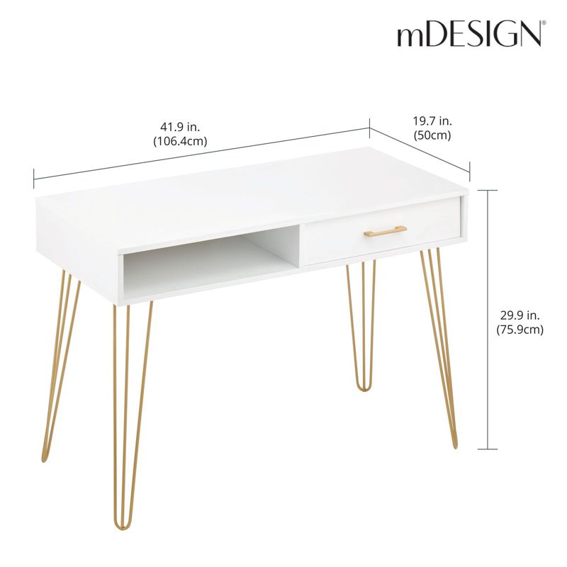 mDesign Metal/Wood Home Office Desk with Drawer, Hairpin Legs, 3 of 7
