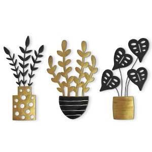 Americanflat Three Metal Plants Wall Decor Set - 3 X 10" Plants as Outdoor Metal Wall Art Decroations - Metal Indoor Wall Art - 1 of 4