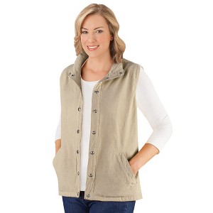 Collections Etc Snap Front and Cinch Back Sleeveless Vest with Front Slant Pockets - Flattering Layering Piece for Outfit - 1 of 4