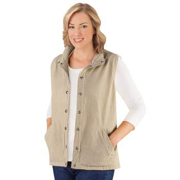 Collections Etc Snap Front and Cinch Back Sleeveless Vest with Front Slant Pockets - Flattering Layering Piece for Outfit
