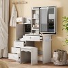 AENKYO 3 Adjustable Color Vanity Desk with Sliding LED Mirror, Makeup Dressing Table with 4 Drawers, 9 Storage Spaces & Charging Station, White - 3 of 4