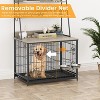 Dog Crate Furniture, 57 Inch Dog Kennel Furniture with Storage Shelves and Removable Tray, Indoor Dog House with 2 Doors and 2 Bowls - 3 of 4