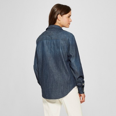 Women's Labette Long Sleeve Denim Shirt - Universal Thread Dark Wash M,  Size: Medium, Blue, by Universal Thread