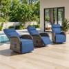 Belord Outdoor Swivel Recliner Chairs Set of 3, Brown Wicker Recliner Patio Swivel Chair with Adjustable Reclining Back and Lifting Footrest - 2 of 4
