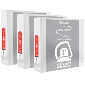 BAZIC Products® Slant D Ring View Binder with 2 Pockets, 3", White, Pack of 3 - 1 of 3