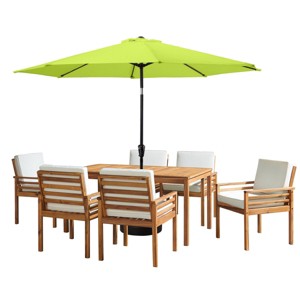 Alaterre Furniture 8pc Outdoor Patio Dining Set, Okemo Table with 10' Auto Tilt Umbrella - 1 of 4