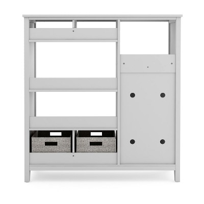 Gray Kids' Media Shelf with Fabric Bins and Cubby Cubes
