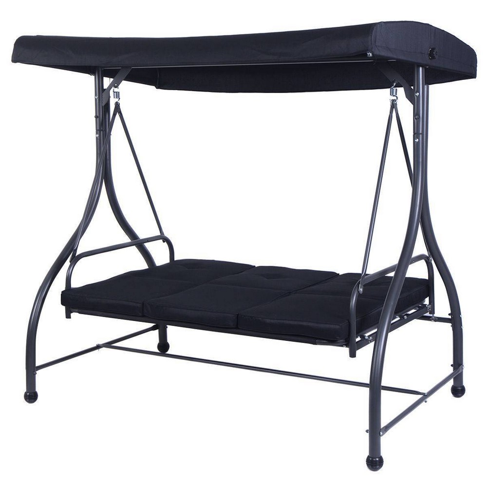 Photos - Canopy Swing 3 Seat Outdoor Swing Hammock with Adjustable Tilt Canopy - Black - WELLFOR