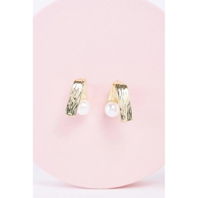 Slickblue Women's Earrings, Gold Pearl Ribbon Imitation Studs, Elegant Accent, Alloy, 0.8" Length