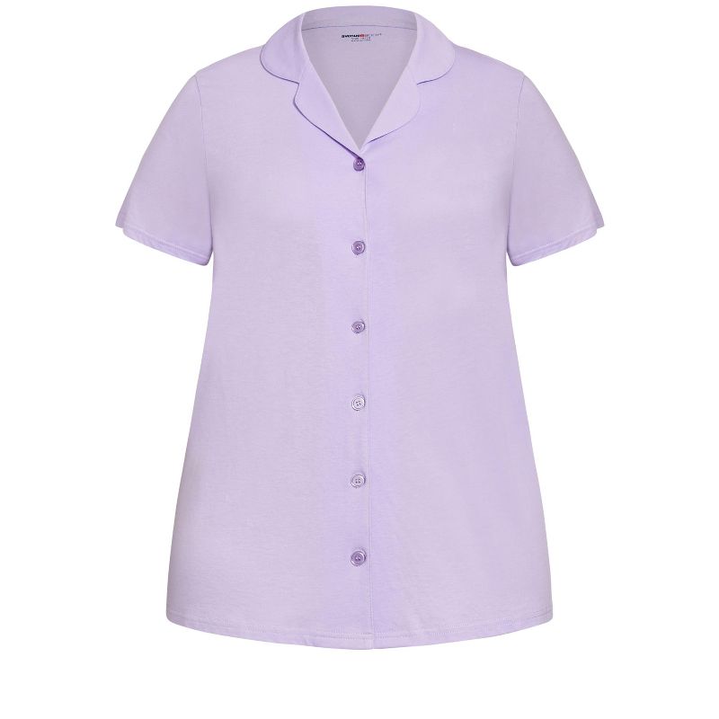 Women's Plus Size Button Short Sleeve Sleep Top - lavender | AVENUE, 5 of 7
