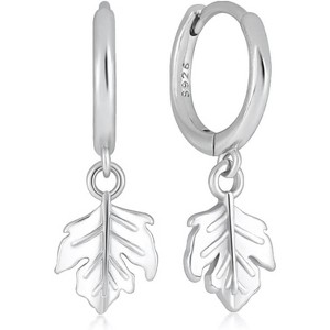 Sterling Silver Leaf Huggie Hoop Earrings - Gold Filled Maple Leaf Charm Dangle, Hypoallergenic Fashion Gift - 1 of 4
