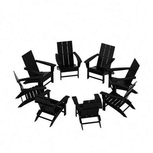 WestinTrends Ashore HDPE Outdoor Folding Adirondack Chair Set of 8 Black