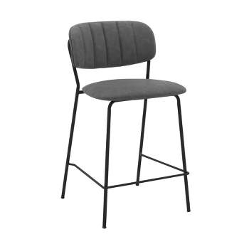26" Carlo Counter Height Barstool with Faux Leather and Metal Finish Black/Gray - Armen Living