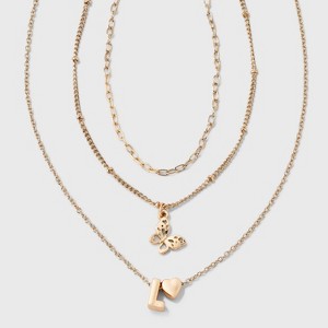 Girls' Initial with Choker and Layered Necklace Set - art class™ Gold - 1 of 3