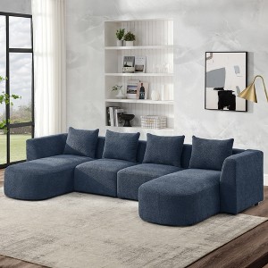 U Shape Sectional Sofa including Two Single Seats and Two Chaises, Modular Sofa, DIY Combination, Loop Yarn Fabric - 1 of 4