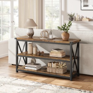 47 Inch Rustic Entryway Table, Farmhouse Hallway Table, Console Tables for Entryway, 3 Tier Sofa Tables for Living Room, Industrial Entry Table - 1 of 4