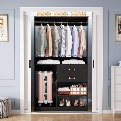 Aheaplus 40'' Freestanding Closet Organizer System with Hanging Rods, Drawers, Storage Shelves