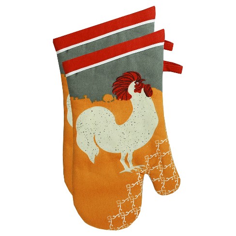 Rise And Shine Designer Print Oven Mitt Set Orange Mu Kitchen