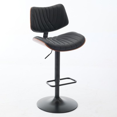 INFURNIC Counter and Bar Stools Faux Leather Swivel Bar Chair with Walnut Bentwood for Kitchen , Black PU, 20"*19.4"*46.2"