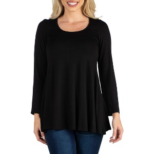 24seven Comfort Apparel Womens Long Sleeve Solid Color Swing Style Flared Tunic Top - 1 of 4
