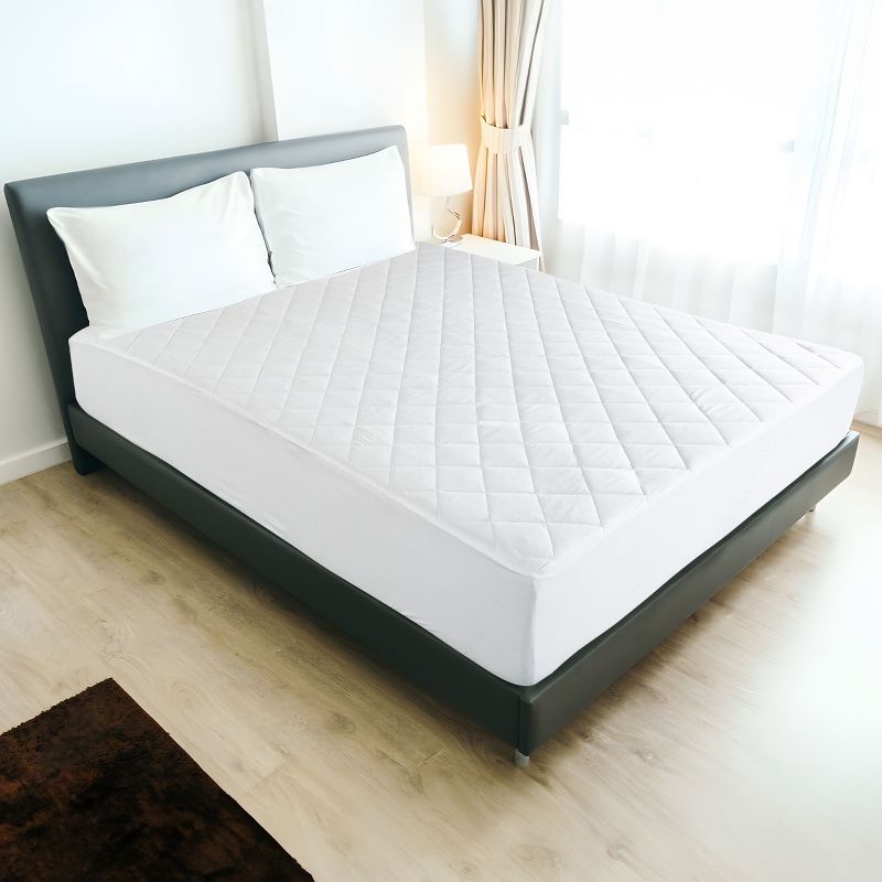 Quilted Mattress Pad Upto 16 Inches Deep Fitted Mattress Topper Hypoallergenic Box Stitched Mattress Cover White - Lux Decor Collection, 1 of 9