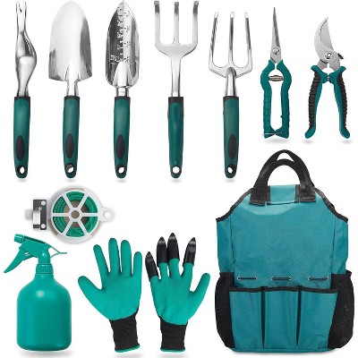 attop 11 Piece Aluminum Alloy Hand Tool Starter Kit with Garden Bag