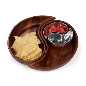 Nambe 14" Chip and Dip Bowl - Yinyang Design with 4 Compartments, Made from Wood and Alloy, For Serving, Hosting, Entertainment - 1 of 4