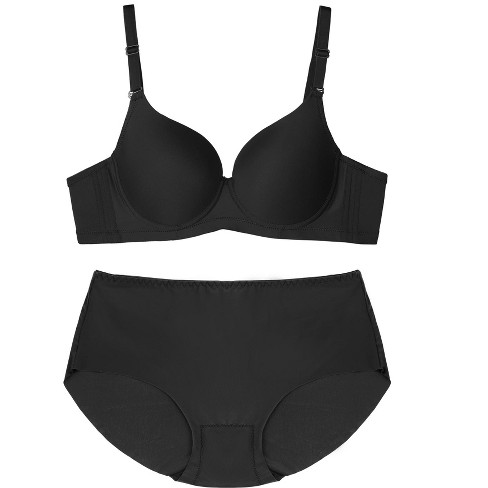 Agnes Orinda Women's Underwire Solid Seamless Comfort Push-up Bra And  Underwear Set Black 38c : Target