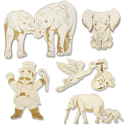 Bright Creations 5 Pack Circus Animals Unfinished Wood Cutouts, DIY Elephant Painting, Arts and Crafts for Kids, 5 Designs, Assorted Sizes