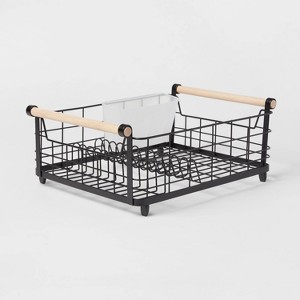 Metal Dish Rack with Powder Coated Finish and Rubber Wood Handles Black - Brightroom™: Freestanding Dish Drying Rack - 1 of 3