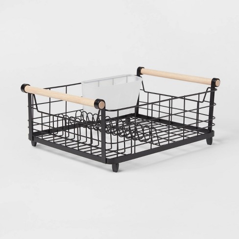 Metal Dish Rack With Powder Coated Finish And Rubber Wood Handles Black -  Brightroom™ : Target