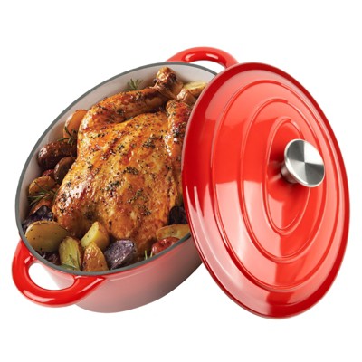 SEVOBAL Pots and Pans Oval Dutch Oven for Bread Baking, 4.5 Quart Non Stick Enameled Cast Iron Dutch Oven Pot with Lid, Red, 11.42"*8.07"*4.53"